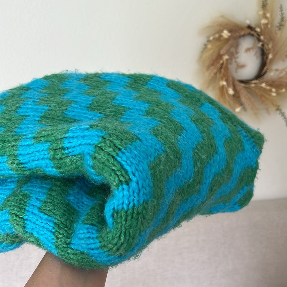 Mango MNG • bright blue green oversized striped knit sweater - Picture 11 of 11